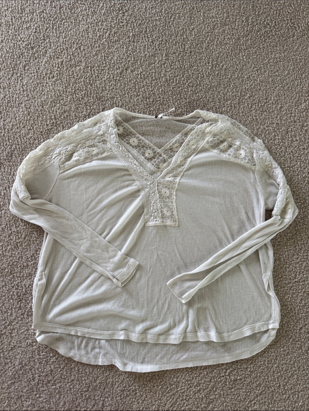 Free People Cream Lace-Detail Long Sleeve Top